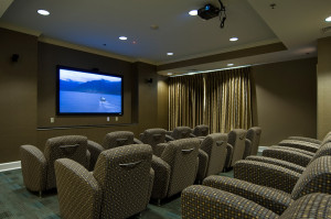 Residents' movie theater with 80-inch 3-D TV screen