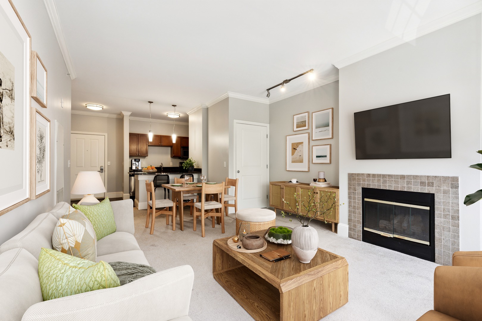 VillageAtTaylorPond_INT_Apartments_LivingRoomWithFireplace&DiningAreaView_Spotless